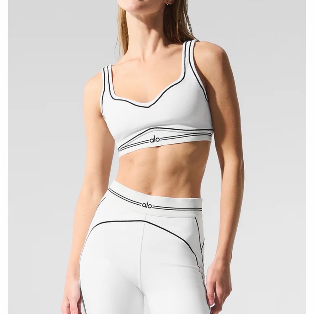 ALO Yoga White Sports Bra with Black Trim